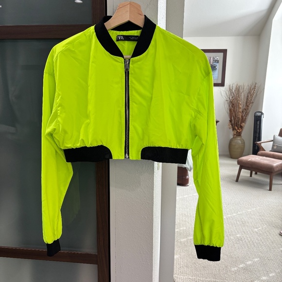 Zara Cropped Jacket - Lime/Neon Green Size S - Picture 3 of 9
